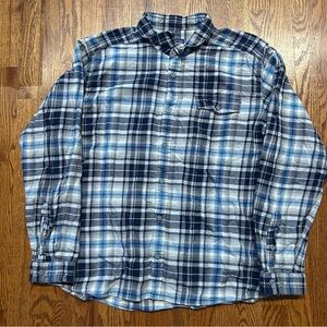 Patagonia Fjord Lightweight Shirt Mens XL Blue White Cotton Button Up Flannel